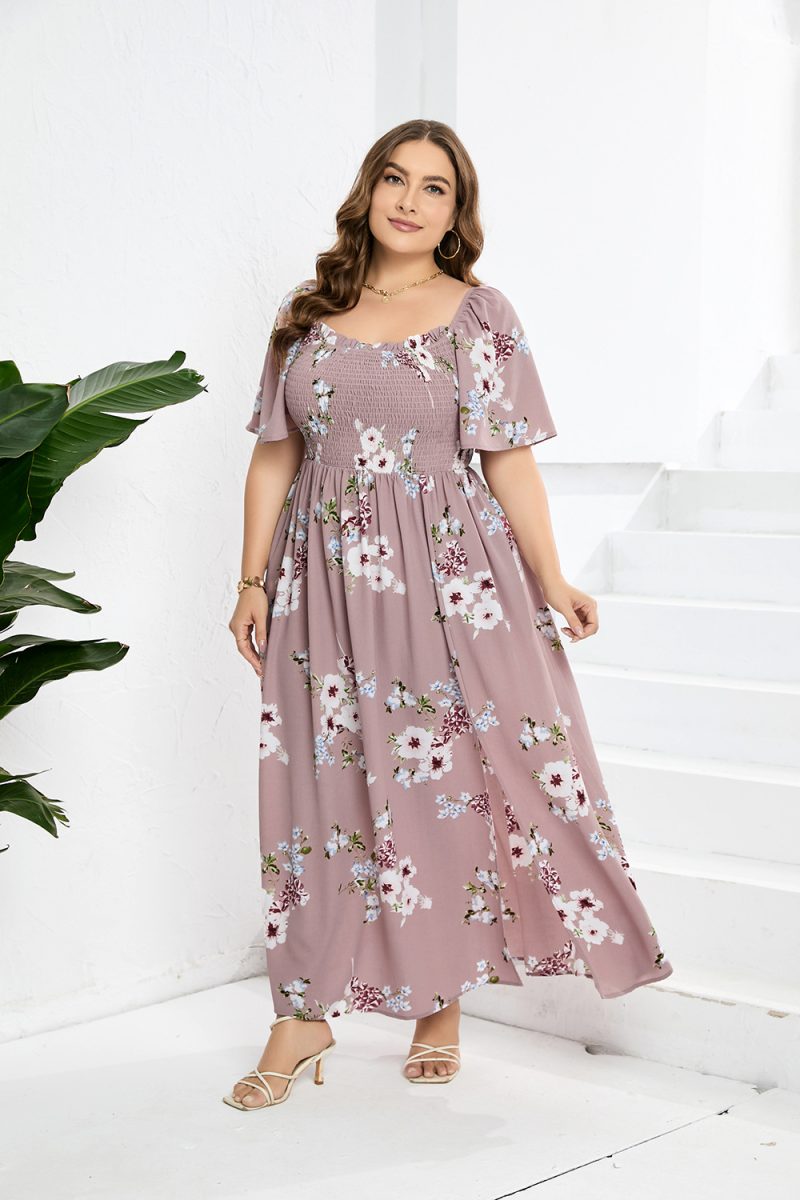 Plus Size Slit Hemline Print Dress - Image 2