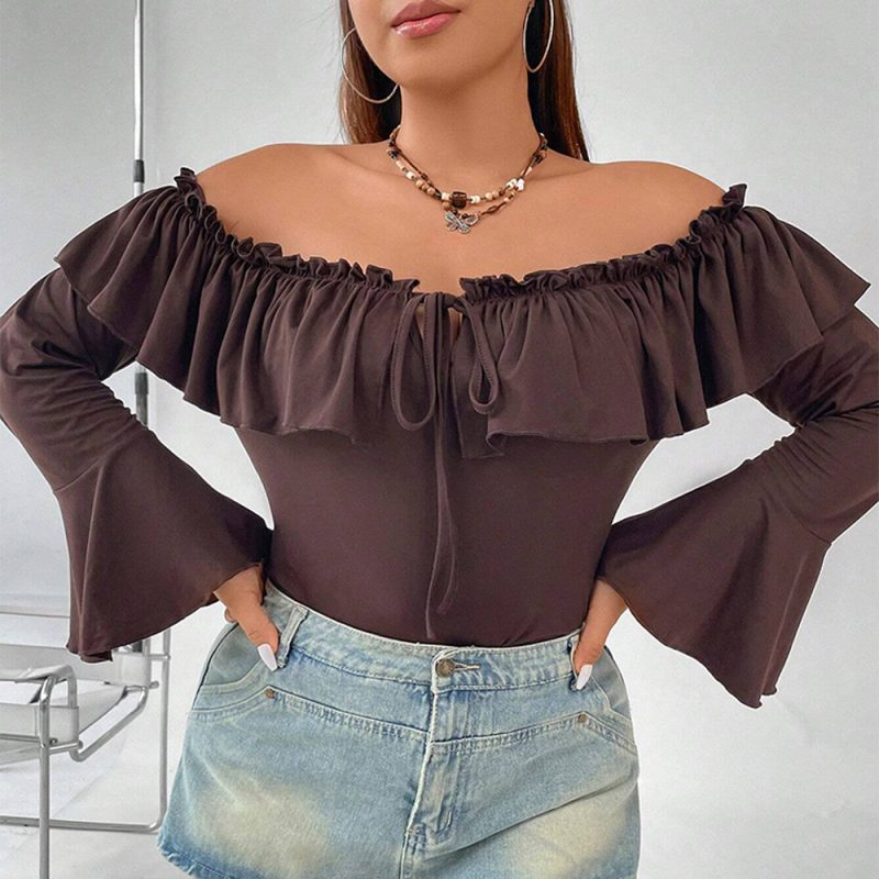 Plus Size Ruffled Bell Sleeve Boat Neck Top - Image 4