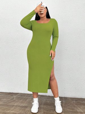 Plus Size Knit Dress with Split