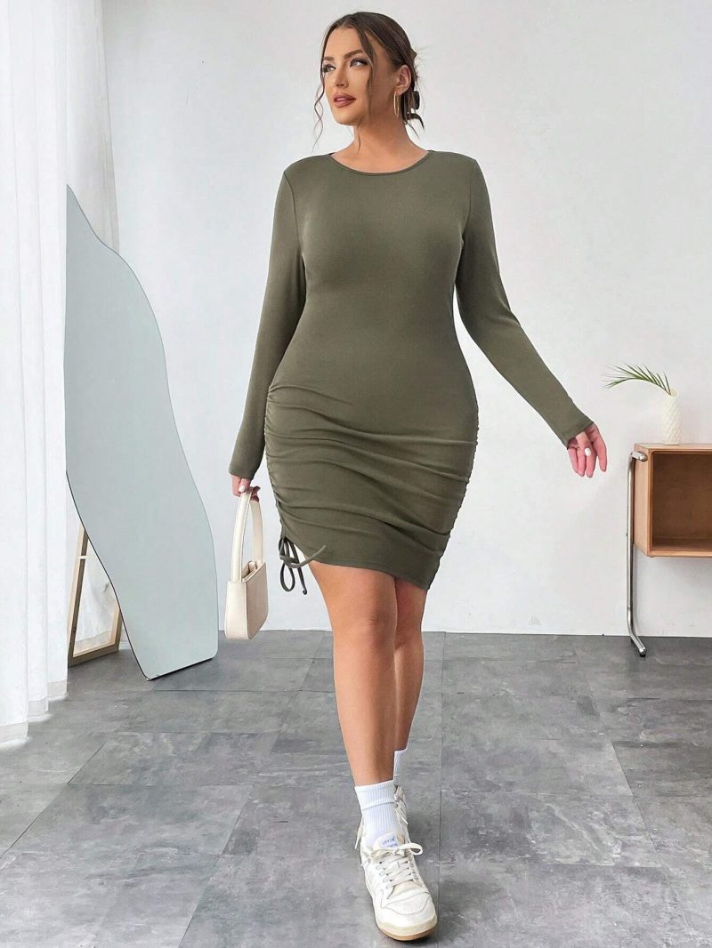 Slim Fit Round Neck Drawstring Dress - Image 4