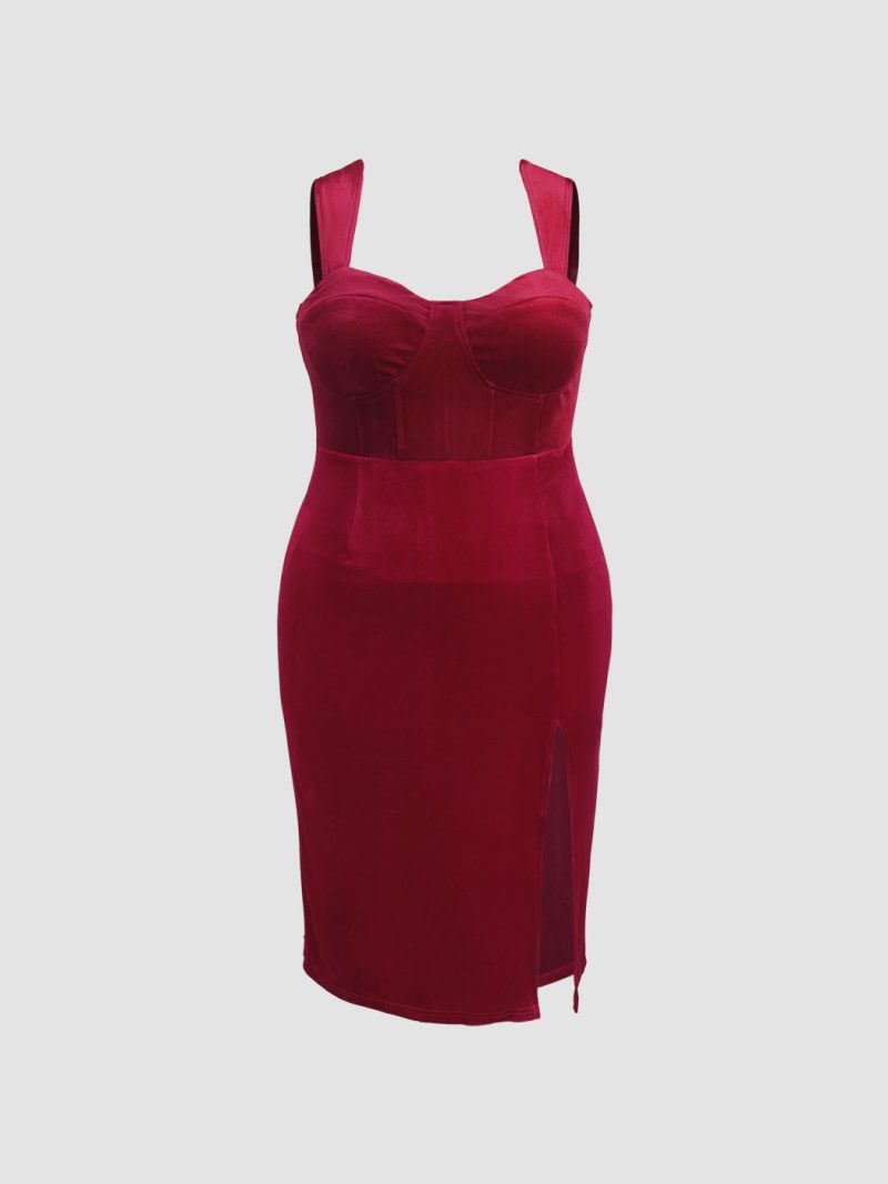Autumn Winter Plus Size Velvet Spaghetti Dress - Image 2