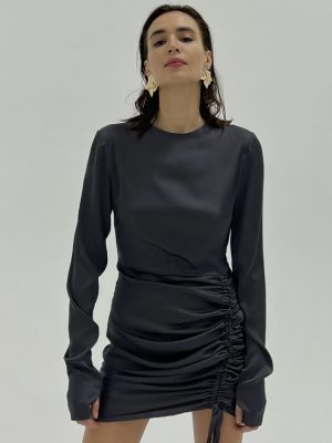 Autumn Long-Sleeved Satin Drape Hip Dress