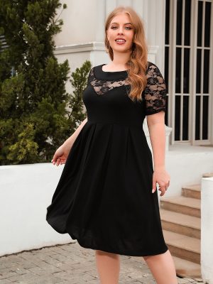 Plus Size Hollow Out Lace Loose Dress