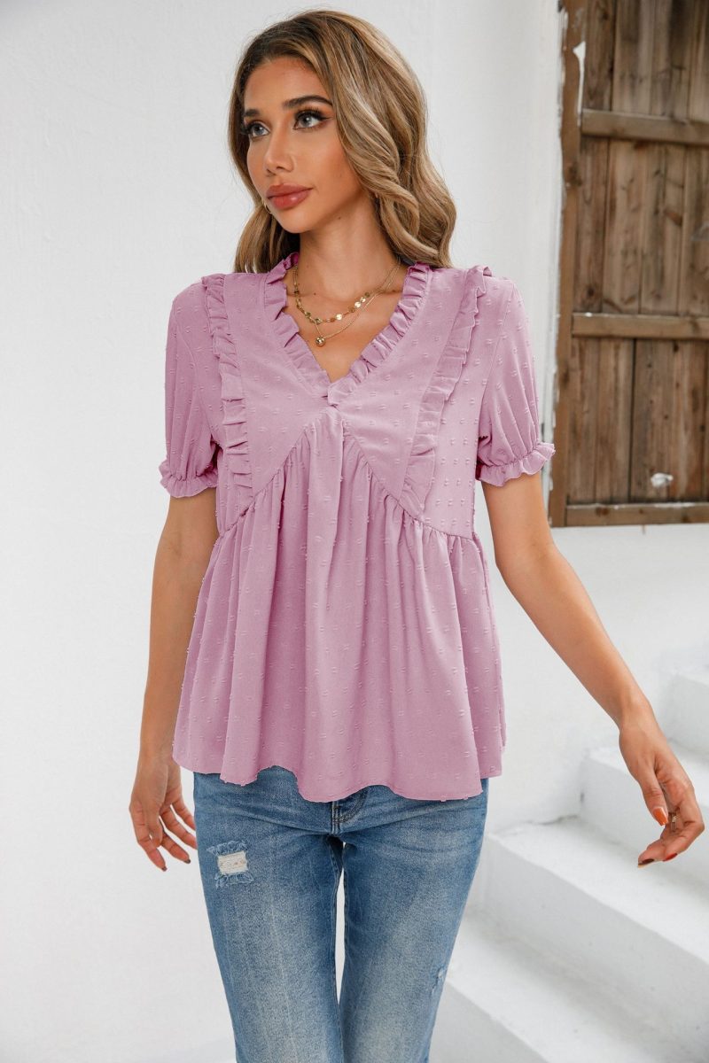 Office Chic V-Neck Short Sleeve Shirt: Women's Top - Image 4