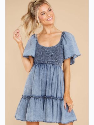 Close-Fitting Babydoll Denim Dress