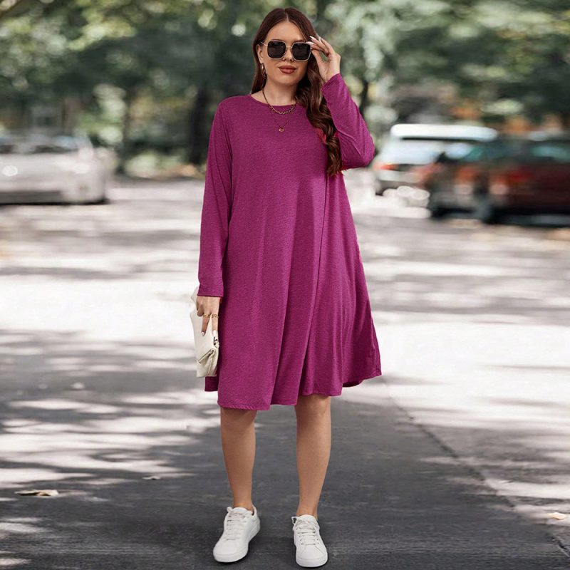 Plus Size Loose Round Neck Pocket Dress - Image 3
