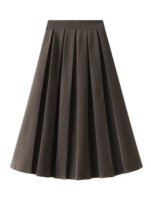 Pleated Wool A-Line Mid-Length Skirt for Autumn/Winter