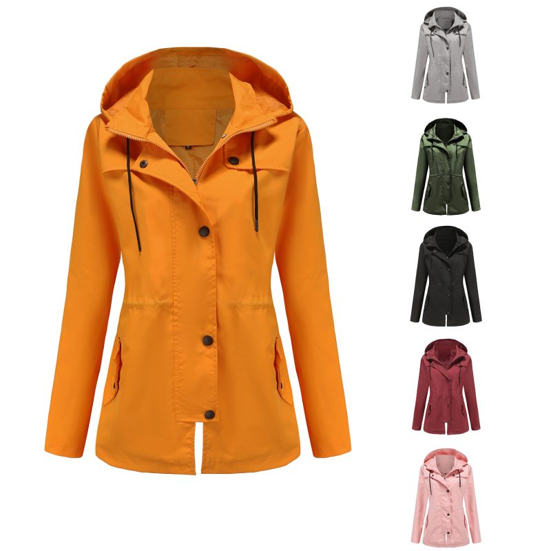 Mid-Length Hooded Windbreaker Women's Outdoor Raincoat Cardigan Coat - Image 2
