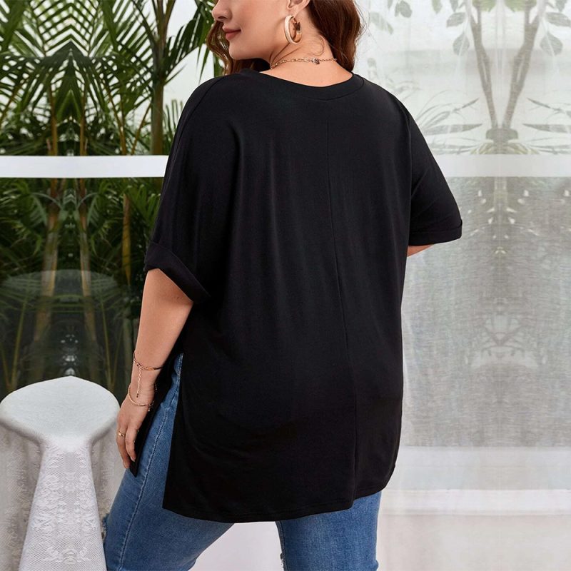 Sexy V-Neck Slit Short Sleeve Top - Image 3