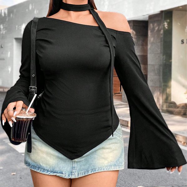 Plus Size Asymmetric Off-Shoulder T-shirt - Image 4