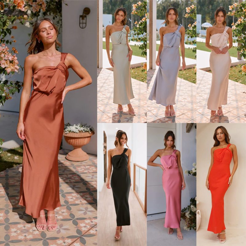 Elegant One-Shoulder A-Line Dress - Year-round Chic - Image 4