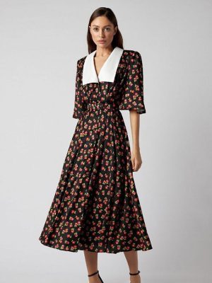 Floral Print Slit A-line Dress