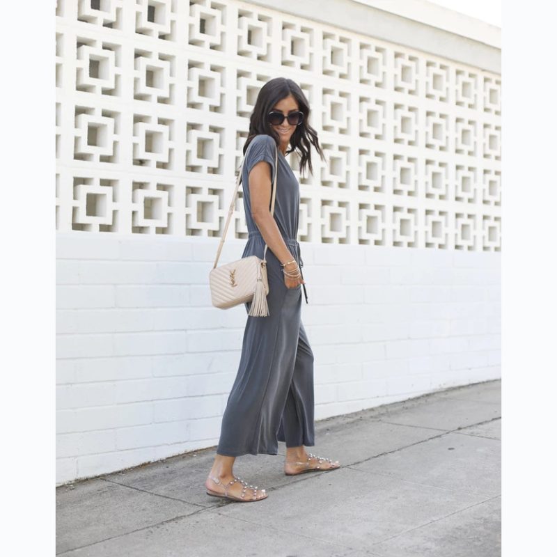 Spring/Summer V-Neck Wide-Leg Jumpsuit - Image 2
