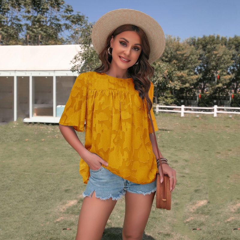 Bell Sleeve Lace Chiffon Top - Summer Style - Image 3