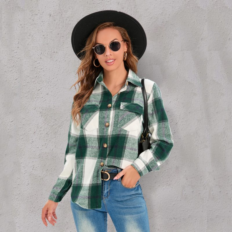 Women's Plaid Button Shirt Jacket