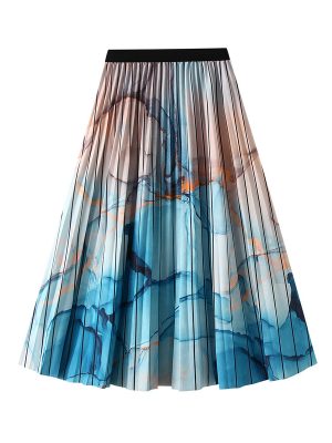 Summer Korean Pleated Skirt: Retro Gradient Print