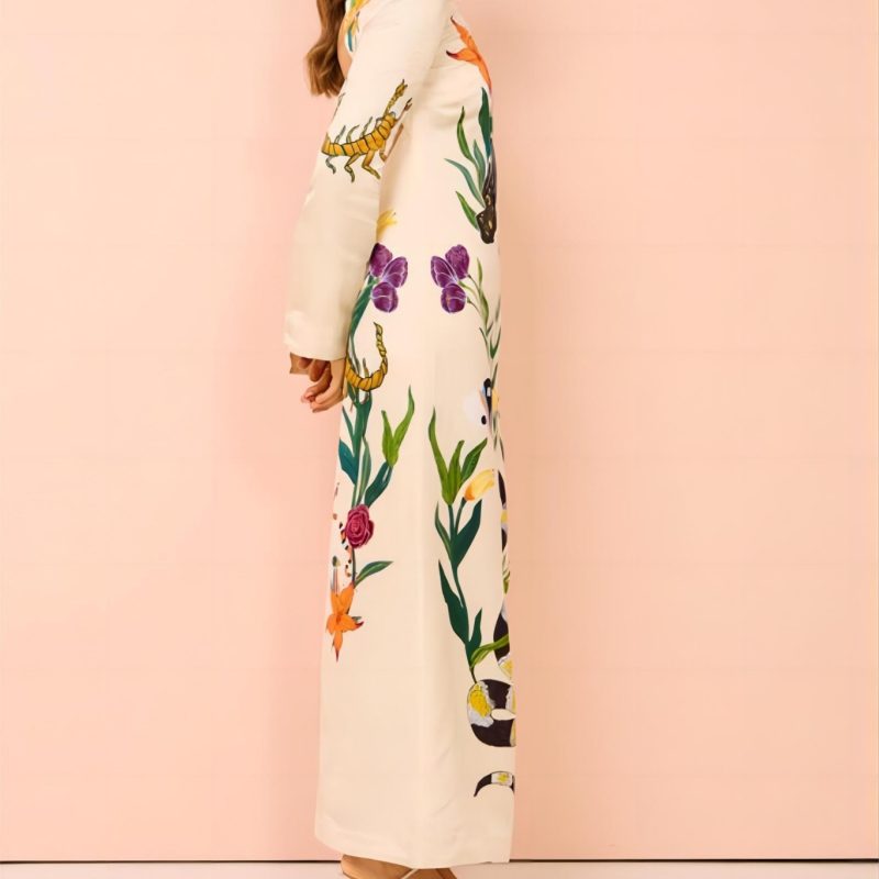 Long Sleeve Backless Animal Print Maxi Dress - Spring Summer - Image 3