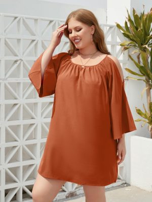 Plus Size Split Puff Sleeve Dress