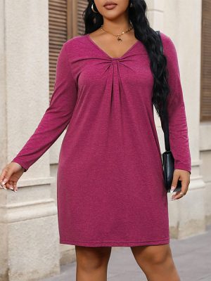 Plus Size V-Neck Knitted Pullover Dress