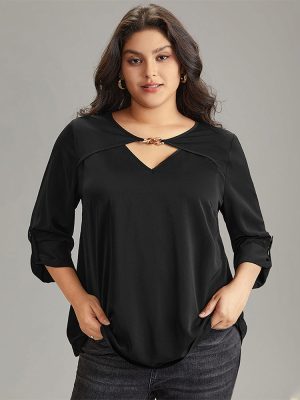 Plus Size V-Neck Flared Sleeve Office Top