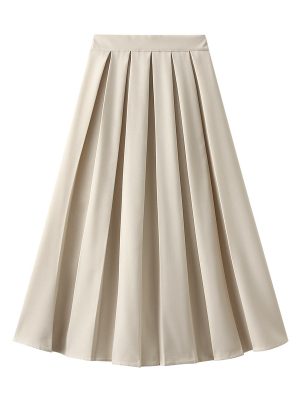 Pleated A-Line Midi Skirt with High Waist for Western Chic