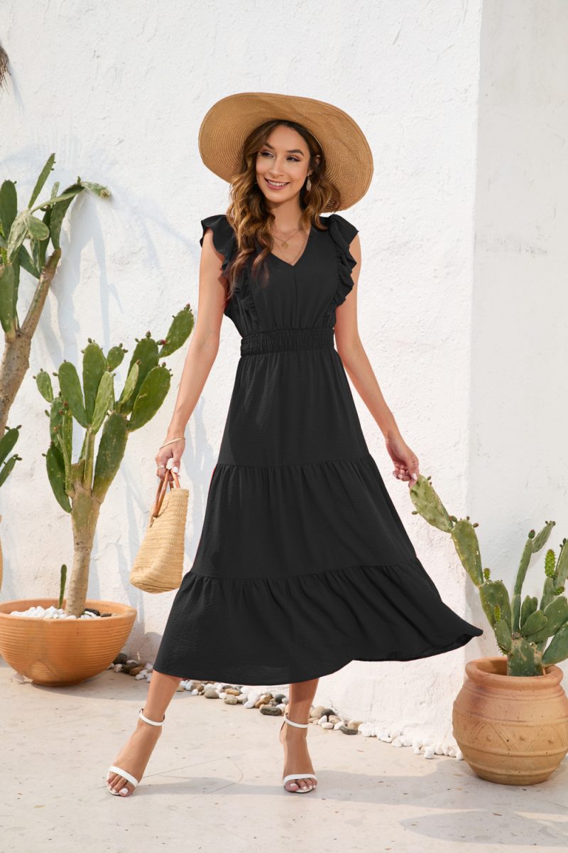 V-Neck High Waist Tiered Maxi Dress - Image 2