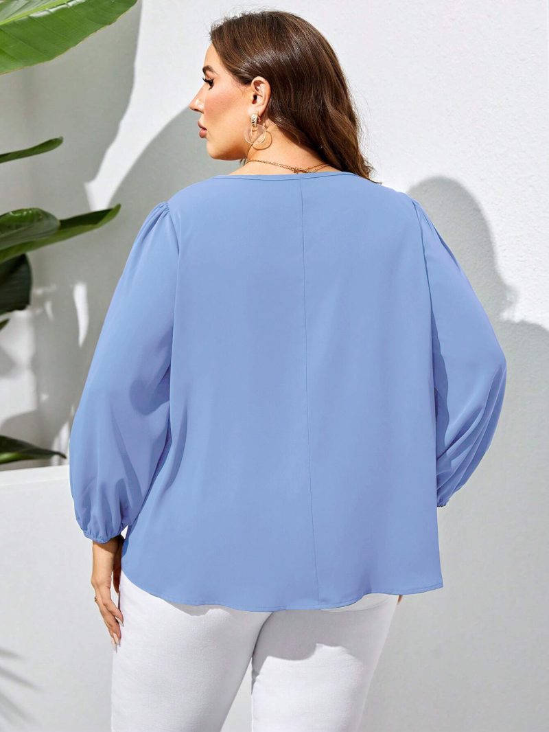Plus Size V-Neck Puff Sleeve Shirt - Image 3