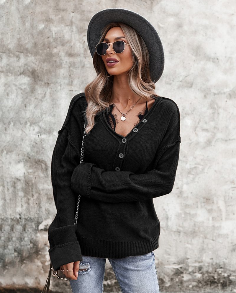 Winter V-Neck Sweater - Single Breasted Office Top - Image 4
