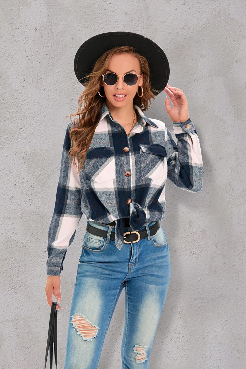 Women's Plaid Button Shirt Jacket - Image 5