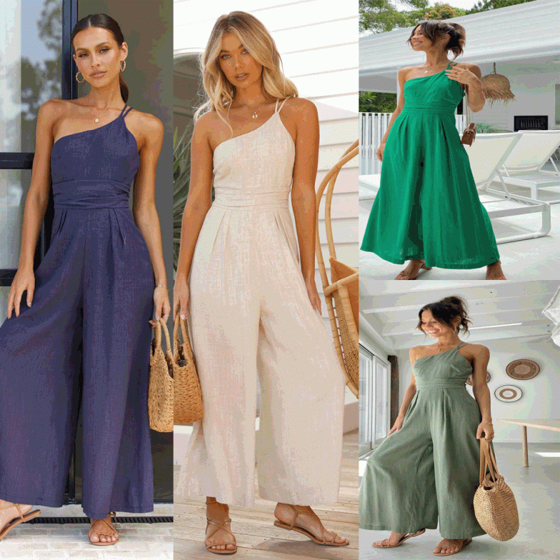 Solid Color Loose Wide-Leg Jumpsuit - Spring/Summer - Image 5