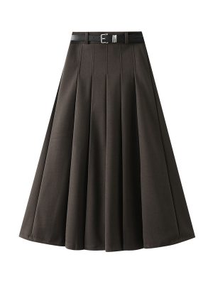 Wide Pleated Woolen Skirt: Korean A-Line Style