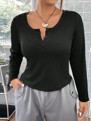 Plus Size Slim Button Long Sleeve T-Shirt