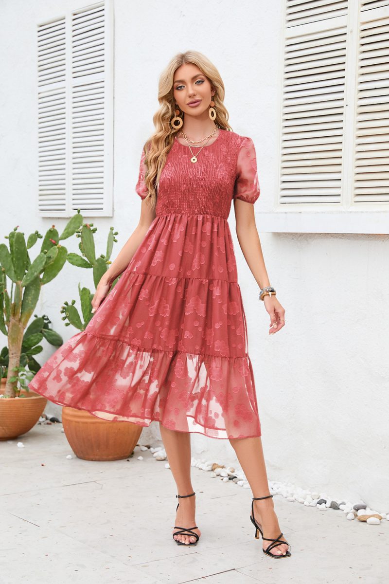 Printed Short-Sleeve Swing Maxi Dress - Image 4