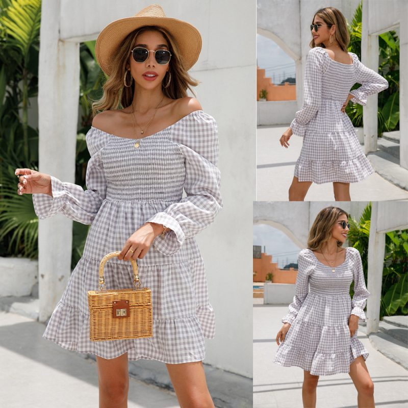 V-Neck Smocking Plaid Babydoll Dress - Winter Chic - Image 4
