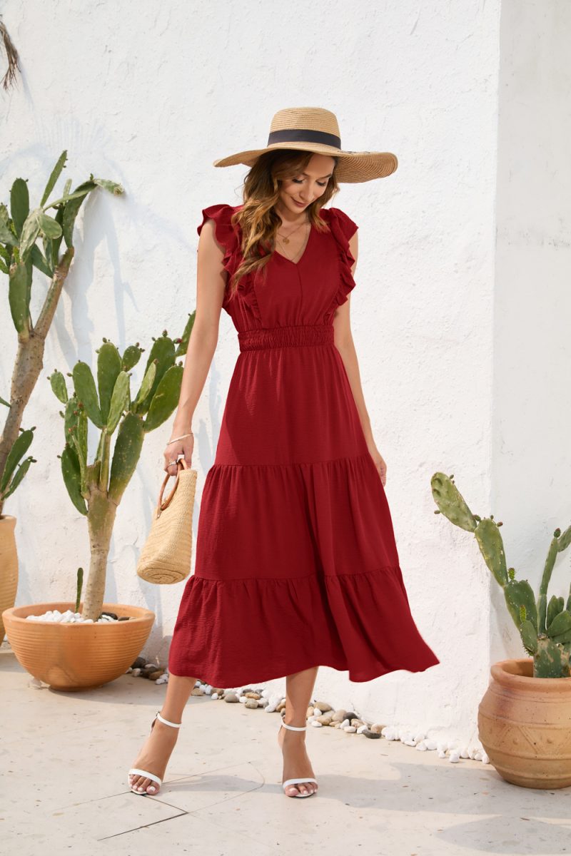 V-Neck High Waist Tiered Maxi Dress - Image 3