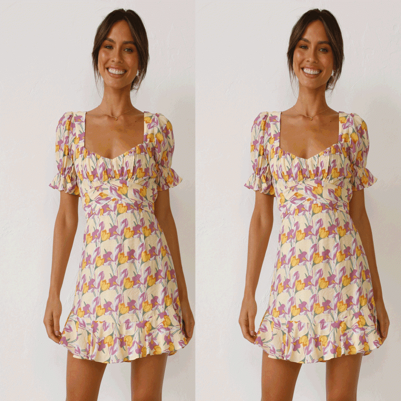 Digital Floral Print A-Line Dress - Spring/Summer - Image 5