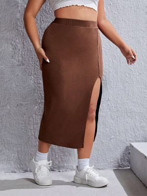 Plus Size Sexy Split Elastic Waist Sheath Skirt