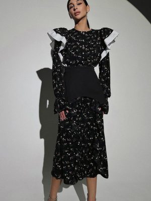 French Design Long Sleeve Floral Dress