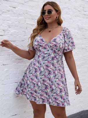 Summer Plus Size V-Neck Print Dress