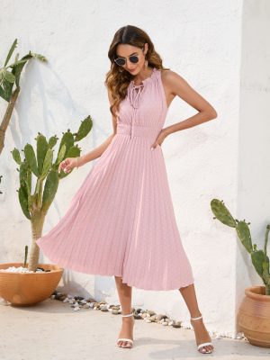 Sleeveless High-Waist Pleated Dress