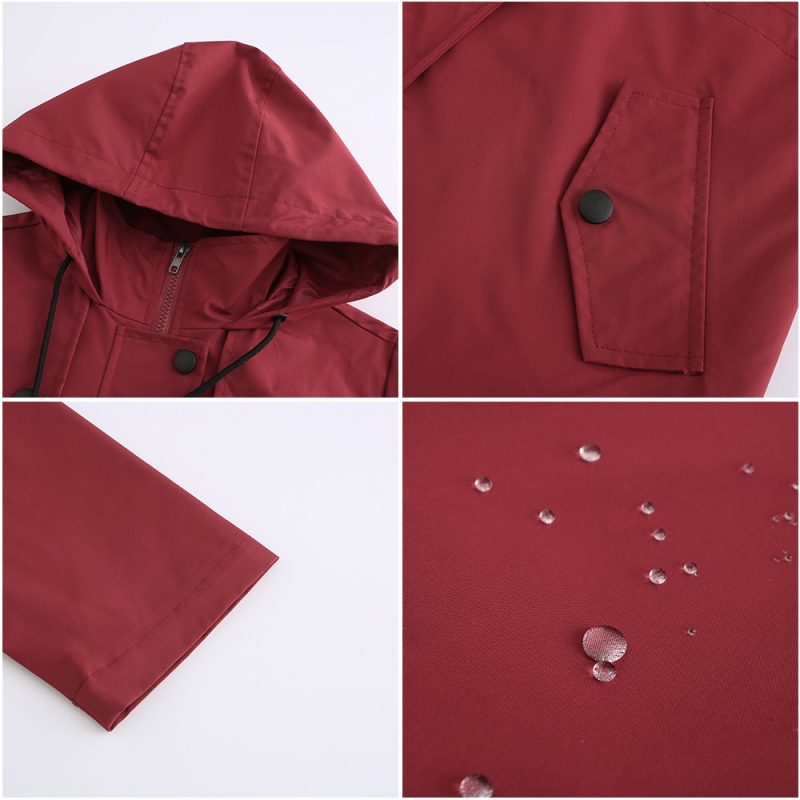 Mid-Length Hooded Windbreaker Women's Outdoor Raincoat Cardigan Coat - Image 4