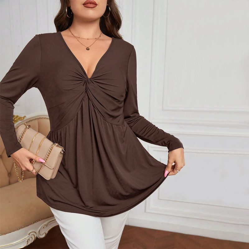 Plus Size Waist-Controlled Knit V-Neck Top - Image 3