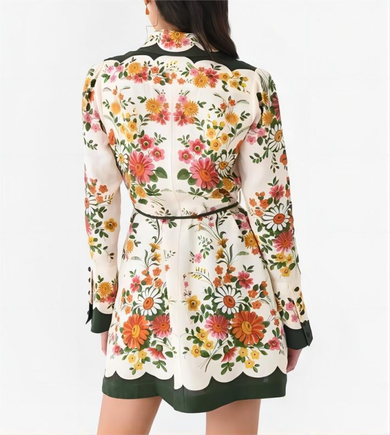 Linen Plant Print Lace-Up Dress - Spring Summer - Image 4