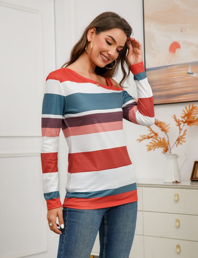 Casual Multi-Color Stripe Long Sleeve Sweater - Image 3