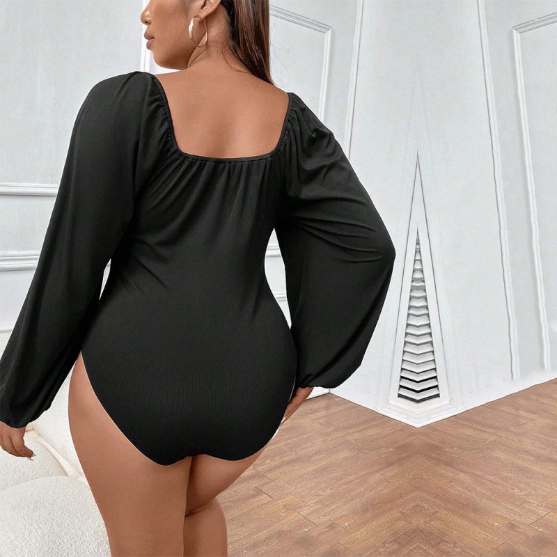 Plus Size Slim Fit Puff Sleeve Jumpsuit - Image 2