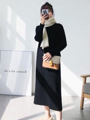 Autumn-Winter Half Turtleneck Knitted Dress