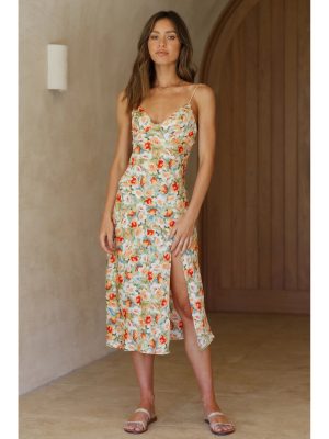 Small Floral Print Slit Hemline Dress