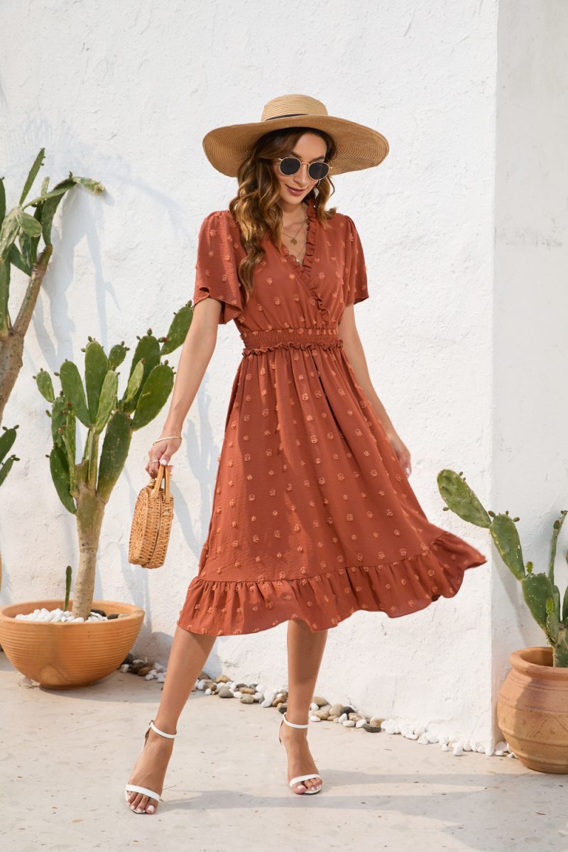 V-Neck High Waist Tied Dress - Image 3