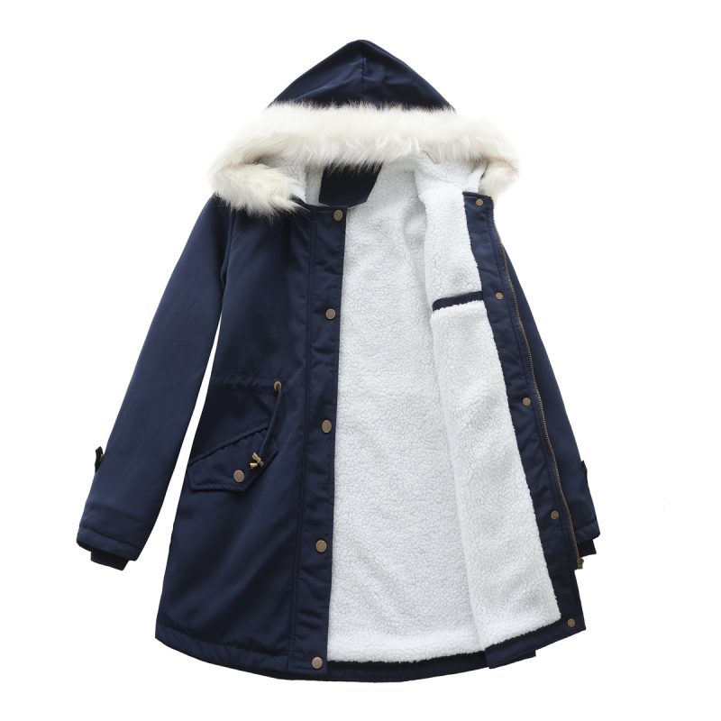 Detachable Fur Collar Hooded Cotton Padded Coat - Image 4