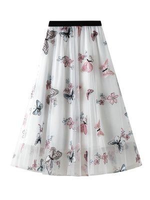 Spring Fairy Vibes: Butterfly Embroidered Mesh Swing Skirt